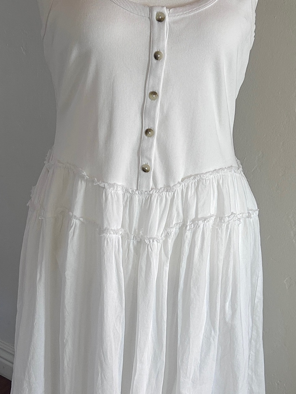 ASOS Design White Tiered Raw Edge Button-Front Tank Dress w/Maxi Skirt Size 16